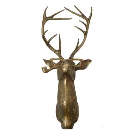 Bronze deer wall sculpture wearing glasses and a pipe