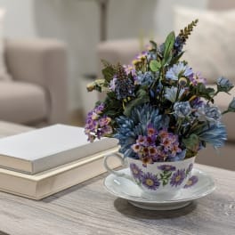 Pourcelain and Petals Silk Teacup Arrangement