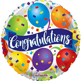 Round foil balloon with colorful balloons and the word Congratulations