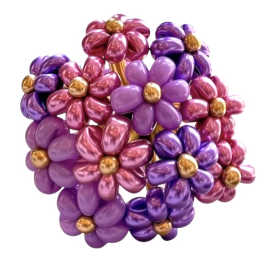 Cluster of purple and pink balloon flowers with gold centers
