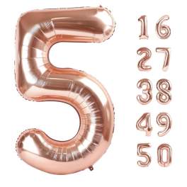 Rose gold number 5 balloon with smaller matching number balloons