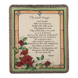 Decorative blanket with The Lord's Prayer and red roses
