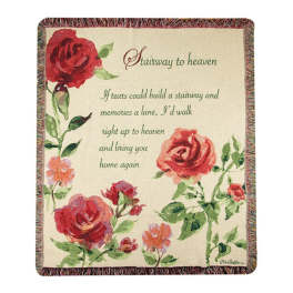 Floral memorial throw blanket with roses and the words Stairway to heaven