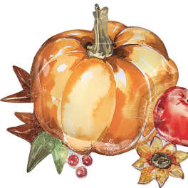 Pumpkin-shaped foil balloon with an apple and sunflower accents