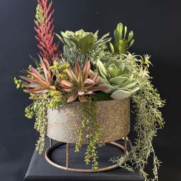 Faux Succulent Metal Plant Stand