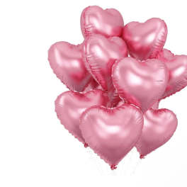 Cluster of pink heart-shaped balloons on white background