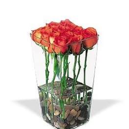 Orange Roses with River Rocks