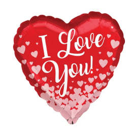 Heart-shaped red balloon with "I Love You" text and pink hearts
