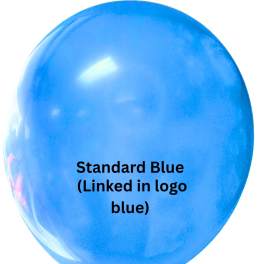 Blue balloon with printed text on a white background