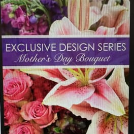 Pink roses and lilies in a Mother's Day bouquet