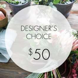 Designer’s choice floral arrangement with a $50 price label