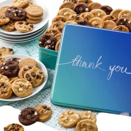 Tin of assorted cookies with a thank you lid