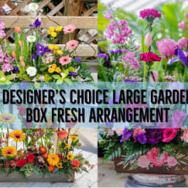 Collage of colorful mixed flower box arrangements with bold text overlay
