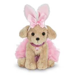 Plush puppy with pink bunny ears and a pink tutu