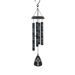 Black hanging wind chime with a cross pendant