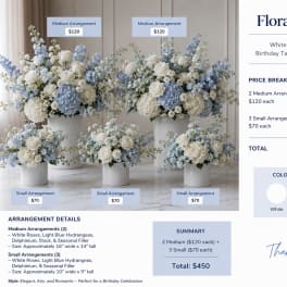 white and light blue birthday table arrangements 5/30/20226 free delivery