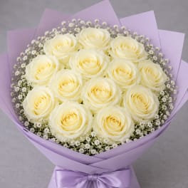 White Mondial Rose Bouquet