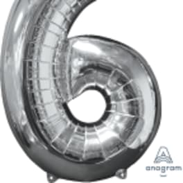 26" x 17" Silver Number 6 Mid-Size Foil Balloon