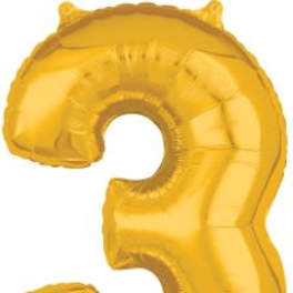 Gold Number 3 Mid-Size Foil Balloon