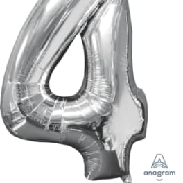 26" x 18" Silver Number 4 Mid-Size Foil Balloon