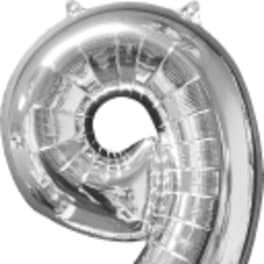 26" x 17" Silver Number 9 Mid-Size Foil Balloon