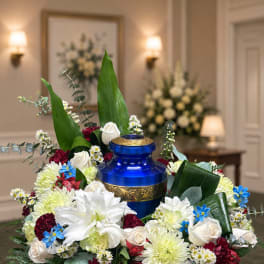 White, Burgundy and Blue Urn Wreath