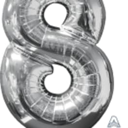 26" x 18" Silver Number 8 Mid-Size Foil Balloon