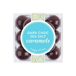 Box of dark chocolate sea salt caramels