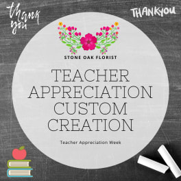 Teacher appreciation sign with a floral graphic and thank-you text