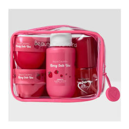 Pink beauty gift set in a clear zippered pouch
