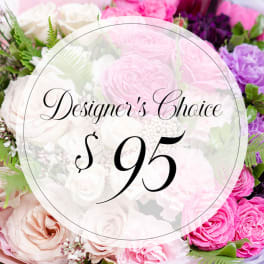 Mixed pink and white roses with a $95 designer's choice label