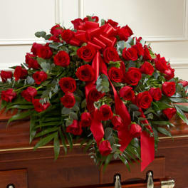 Cherished Memories Red Rose Casket Spray