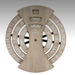 Wooden perpetual calendar with rotating month and day rings