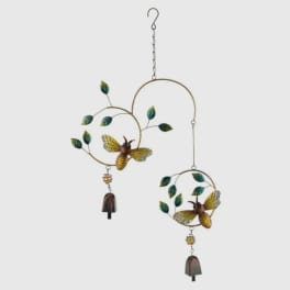 Decorative hanging metal ornament with bees, leaves, and small bells
