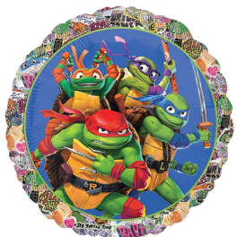 Round Teenage Mutant Ninja Turtles foil balloon with colorful character artwork