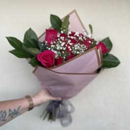 Hot pink dozen wrapped