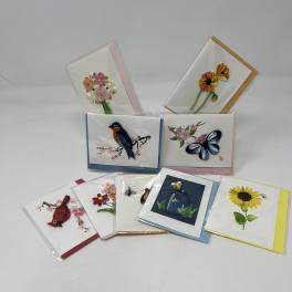 Assorted greeting cards with quilled floral and bird designs