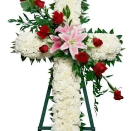 White Cross Standing Spray