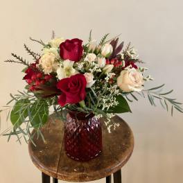 Rose in Red Cut Glass Vase