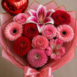Heart Arrangement Mixed Flower Vase Package