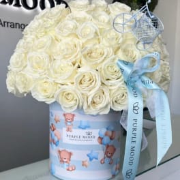50 White Roses For Baby Boy Box