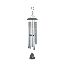 Metal wind chime with hanging tubes and a small clapper