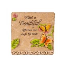 Decorative plaque with butterflies, flowers, and inspirational text