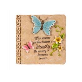Decorative sympathy plaque with butterflies and flowers