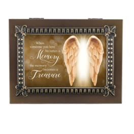 Decorative memorial plaque with angel wings and a sympathy quote