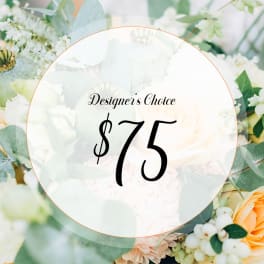 Designer’s choice floral arrangement with white and peach blooms