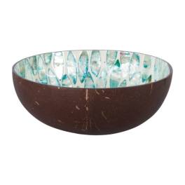 Brown bowl with a turquoise and white mosaic interior