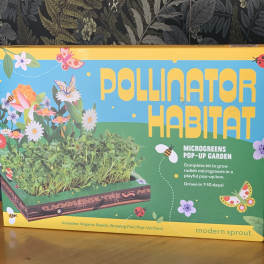 Pollinator Habitat microgreens garden kit box on a table