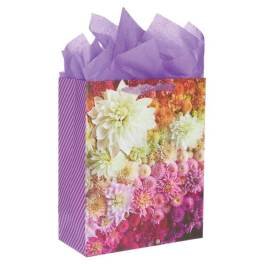 Purple floral gift bag with tissue paper