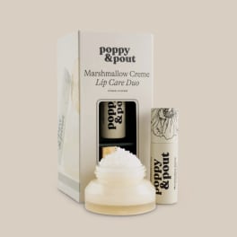 Lip care duo in cream packaging with a balm jar and tube
